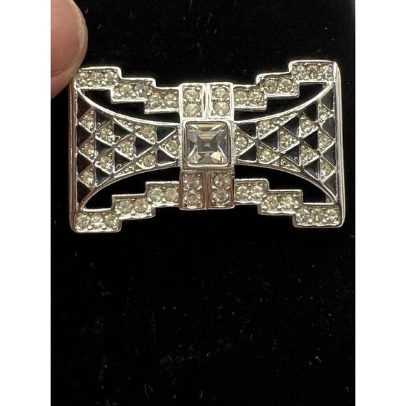 Vintage Givenchy Signed Art Deco Style Enamel Rhinestone Bow Tie Brooch Pin - Picture 1 of 6